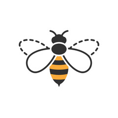 Stylized Bee Icon: Black Yellow Stripes, Dashed Wings