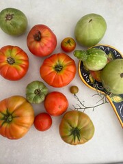 Organic and homemade kitchen with fresh tomatoes from summer garden