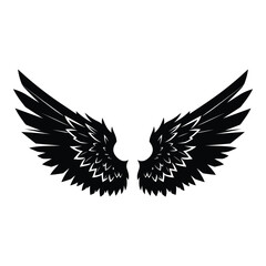 Obraz premium Black grunge textured angel wings spread wide against white background