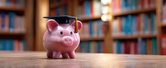 The piggy bank wearing a graduation cap symbolizing financial education and success.