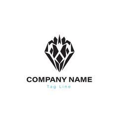 Abstract geometric black diamond or gemstone logo design, featuring sharp facets, symbolizing luxury, wealth, security, strength, or a premium brand identity