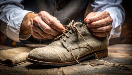 Craftsman Repairing Old Leather Shoes