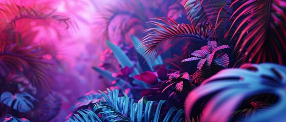 Surreal colors of fantasy tropical forest. Surreal colors of fantasy landscape at mystical tropical mossy forest with amazing jungle plants. Concept for mysterious nature and fairy tale background