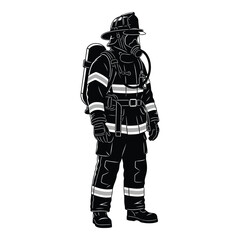 Firefighter in full protective gear and breathing apparatus standing