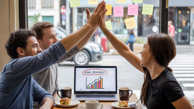 Team Celebrating a Small Win Together - background, successful business, business cooperation concept for business, organization background, stock photo, Website header banner
