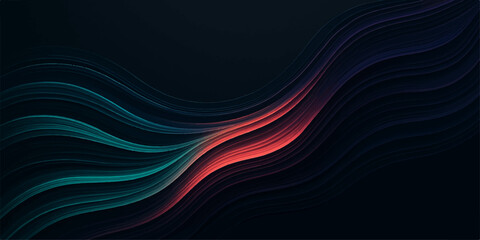 Abstract red and blue waves flow across a futuristic background, creating a dynamic, colorful design with a curved light effect