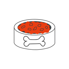 Bowl with dog wet food in doodle graphic style. Pet food