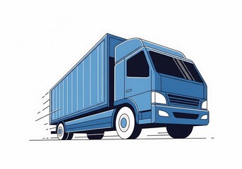 Fototapeta premium Stylized blue delivery truck illustration with speed lines indicating motion showcasing logistics