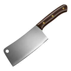 Heavy stainless steel meat cleaver with smooth wooden handle designed for professional and home kitchen use, isolated on white background