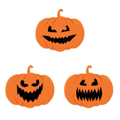 Set of 3 Scary Pumpkin Illustrations – Colorful Halloween Jack-o’-Lantern Faces