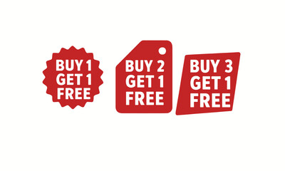red colour Buy 1, 2 or 3 to get 1 free offer label 3 icon