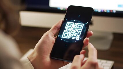 Scanning QR Code on Smartphone Secure Digital Payment Information Access Close-up - Powered by Adobe