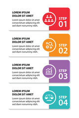 4 steps infographic template with 4 options. Flowchart that can be used for business report, data visualization and presentation. Timeline infographic elements vector illustration.