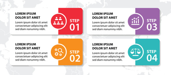4 steps infographic template with 4 options. Flowchart that can be used for business report, data visualization and presentation. Timeline infographic elements vector illustration.