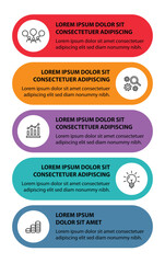 5 steps infographic template with 5 options. Flowchart that can be used for business report, data visualization and presentation. Timeline infographic elements vector illustration.