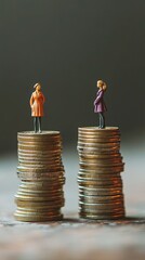 Two miniature female figures stand on stacks