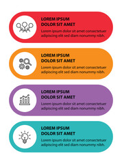 4 steps infographic template with 4 options. Flowchart that can be used for business report, data visualization and presentation. Timeline infographic elements vector illustration.