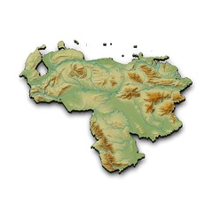 3D shaded relief map of Venezuela country terrain