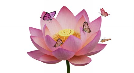 Pink lotus flower with butterflies