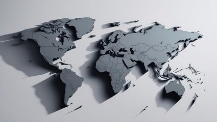 Angled 3D World Map with Dramatic Shadows global geography