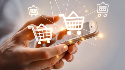 Online shopping concept with digital shopping carts on smartphone screen - Powered by Adobe
