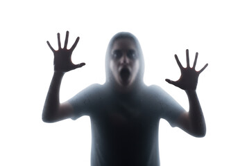 Scary silhouette of a person screaming with hands outstretched isolated on transparent background