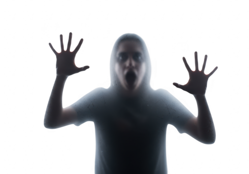 Scary silhouette of a person screaming with hands outstretched isolated on transparent background - Powered by Adobe