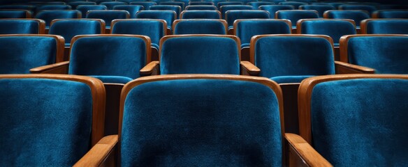 Naklejka premium The Rows of Blue Theater Seats Awaiting an Audience