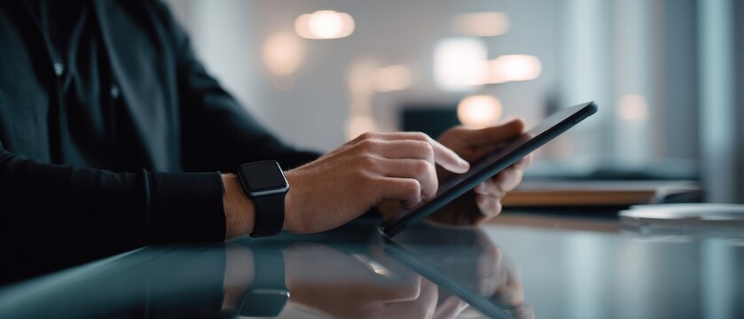The modern professional engaging with a tablet in a stylish office environment