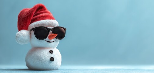 The cheerful snowman wearing sunglasses and a festive red hat.