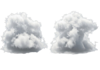 Two fluffy white cumulus clouds isolated on transparent background