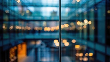 Fototapeta premium Blurred Interior Of Modern Building With Bokeh Lights