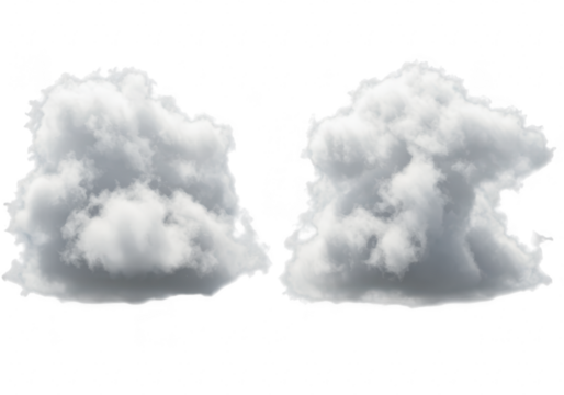 Two fluffy white cumulus clouds isolated on transparent background