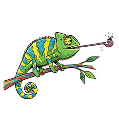 Cute Vibrant Chameleon Chase Isolated Cartoon