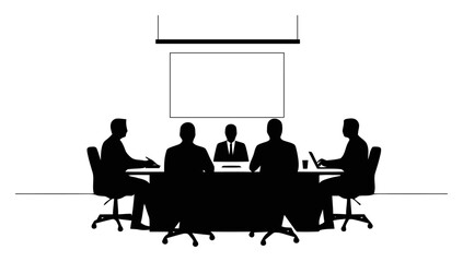 Fototapeta premium Modern Minimalist Corporate Board Meeting Discussion Silhouette Vector