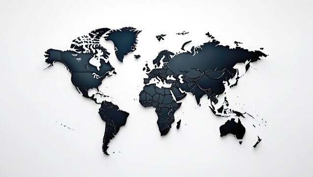 Dark Metallic World Map on White Background global