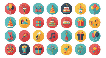 Celebration Icons Colorful Party Elements in Flat Design for Festive Occasions