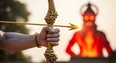 Close-Up of Bow and Arrow Before Rama Shoots Ravana – Symbolic Dussehra Moment