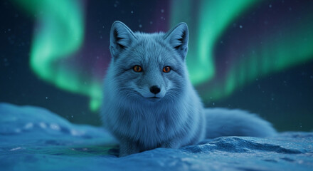  Mystical Arctic fox under the aurora’s glow: a dreamlike close-up amidst enchanted ice fields and whispering polar winds.