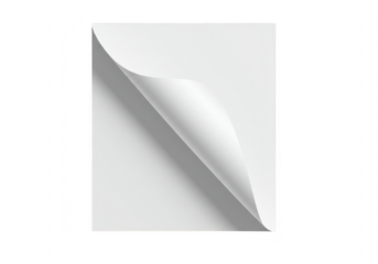 White paper page with curled corner isolated on transparent background