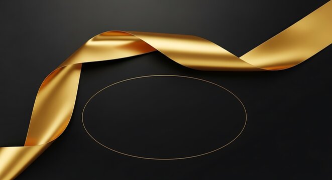 Elegant golden ribbon and frame against a stark black backdrop for opulent designs