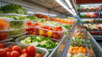 Obraz premium Fresh Produce Displayed in Grocery Store Refrigerated Shelves