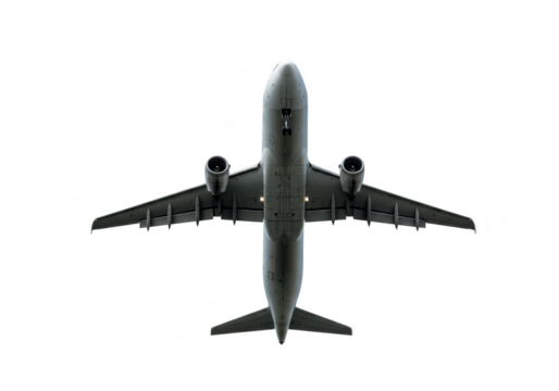 Airplane seen from below isolated on transparent background