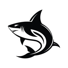 Dynamic black and white silhouette of a fierce shark in motion