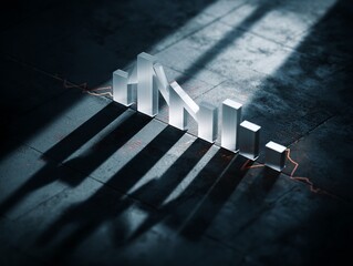 Data bars rise and fall depicting market trends with prominent shadows on a dark background