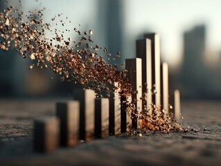 Data bars break apart into dust and debris showing a severe market decline