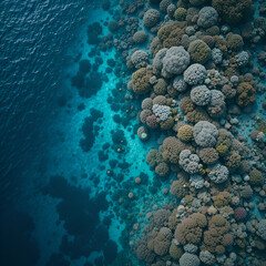Aerial View of Vibrant Coral Reef in Clear Blue Tropical Ocean