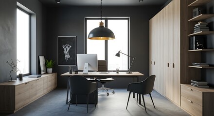 Modern Executive Office Design with Natural Light and Wood Accents