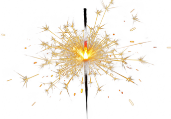 Sparkler burning with bright sparks isolated on transparent background