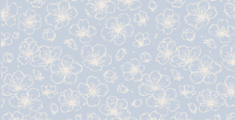 Sakura blossom print pattern background in provance style, floral background. Pastel tones vintage style wallpaper in vector.
